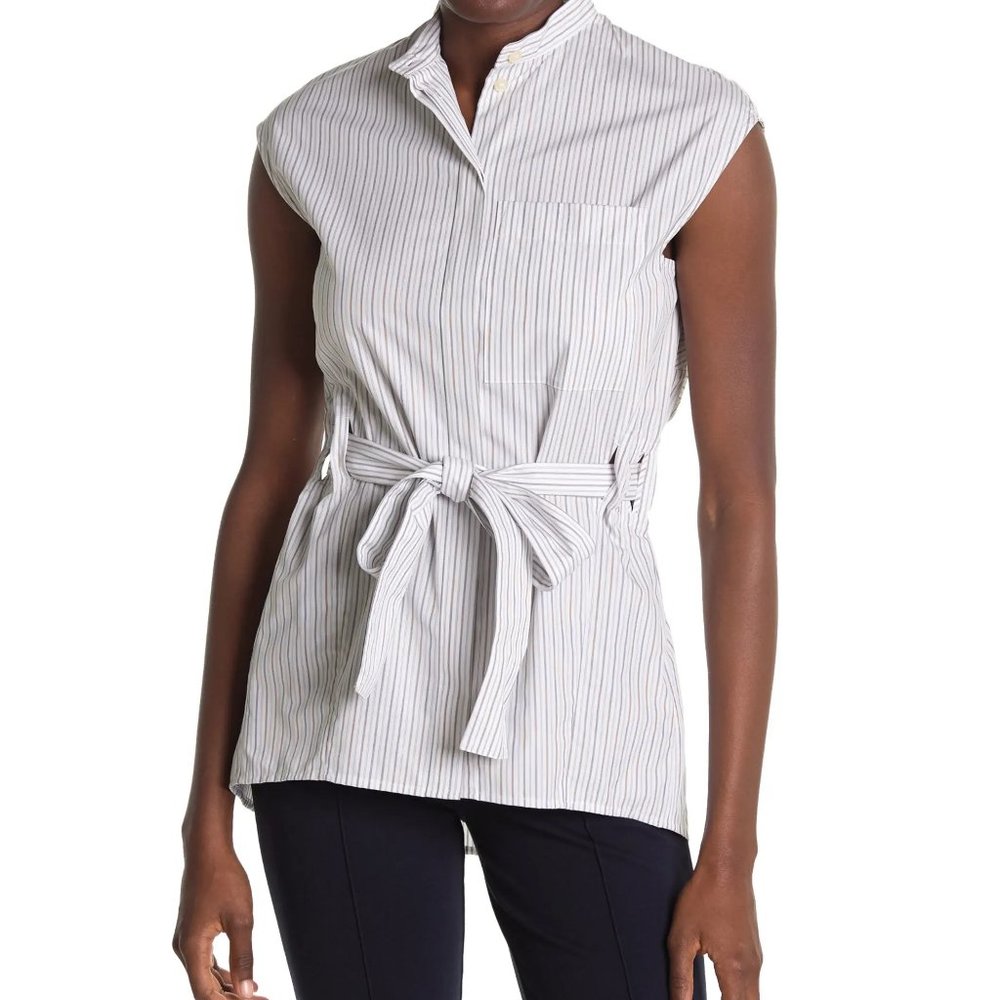 NWT Burberry Striped Cotton Waist Tie Top